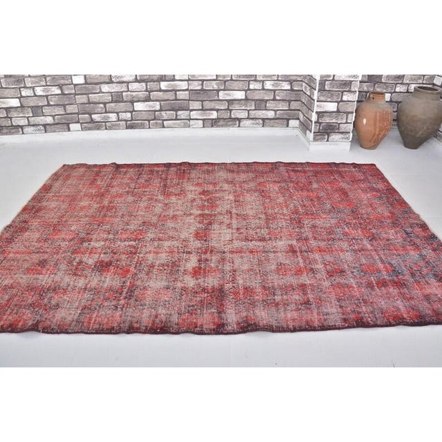 Vintage Distressed Turkish Oushak Rug in Crimson Red For Sale - Image 9 of 10