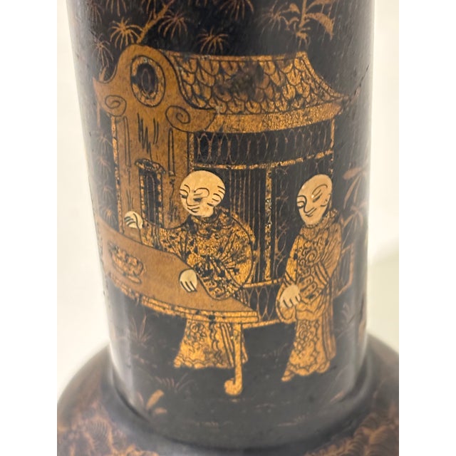 Antique English Papier-Maché Chinoiserie Spill Vase / Brush Holder in Black and Gold For Sale In Little Rock - Image 6 of 18