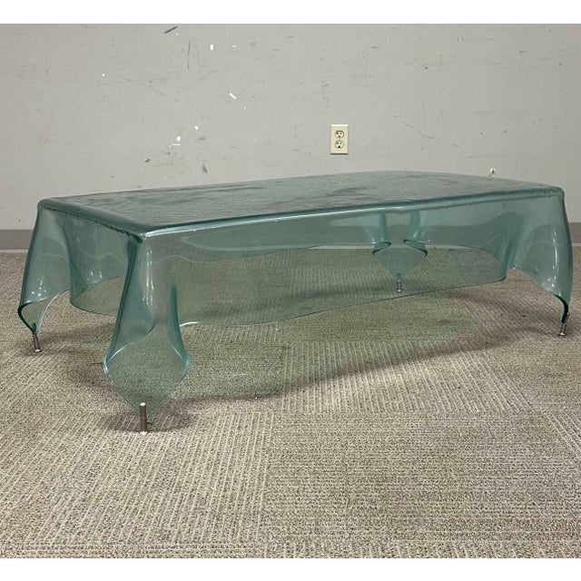 Mid-Century Modern 1980's Vintage Murano "attributed" Glass Hand Blown Handkerchief Coffee Table from Italy For Sale - Image 3 of 8