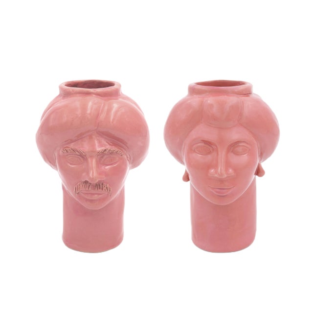 Solimano & Roxelana Figures, Small • Pink Trapani from Crita Ceramiche, Set of 2 For Sale
