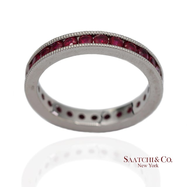 Red 14k(585) Solid White Gold Hand Milgrain Band Ring, Size 6 For Sale - Image 8 of 10