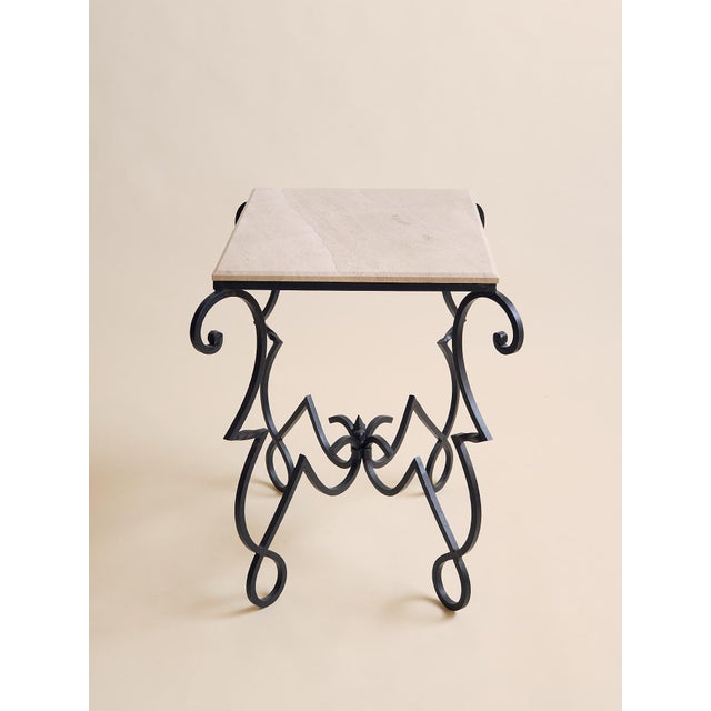 The Vintage Granite Iron Scroll Console Table For Sale - Image 4 of 10