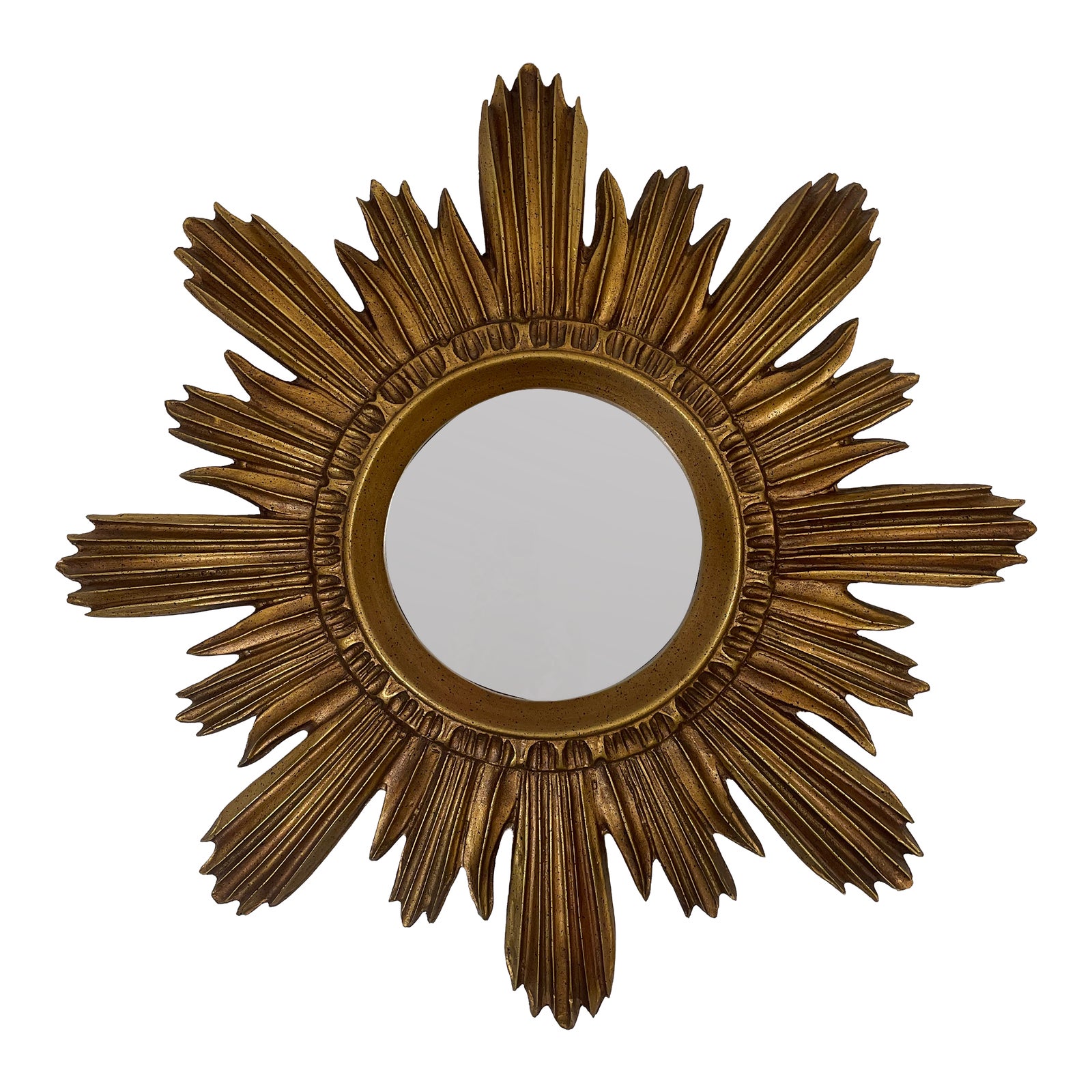 Large 18" Vintage 1990s Golden Sunburst Wall Mirror | Chairish