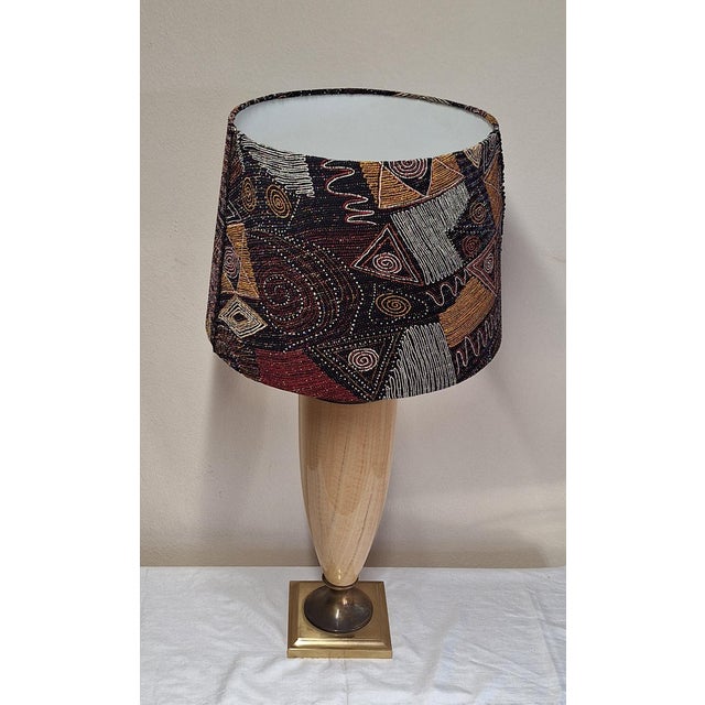 Vintage French Table Lamp with Beige Marbled Ceramic Base in Brass Mount and Fabric by Le Dauphin, 1970s For Sale - Image 4 of 11