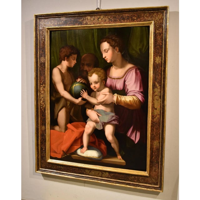 Agnolo di Cosimo alias Il Bronzino, Holy Family with Madonna & St John, 1550s, Oil on Panel For Sale - Image 18 of 18