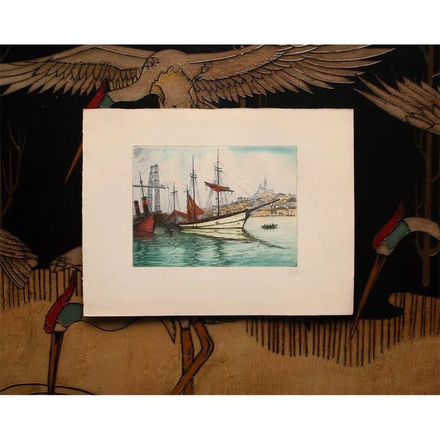 C. 1900s Marcel J. Baron "Venice, Grand Canal", Original Hand Colored Impressionist Etching, Signed For Sale - Image 4 of 10