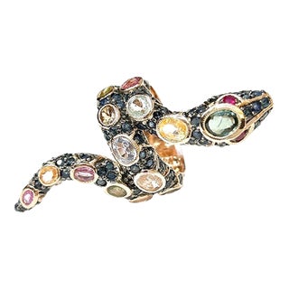 Bochic “Orient” Ruby & Sapphires Serpent Cocktail Ring Set 18k & Silver Size 5.5 For Sale