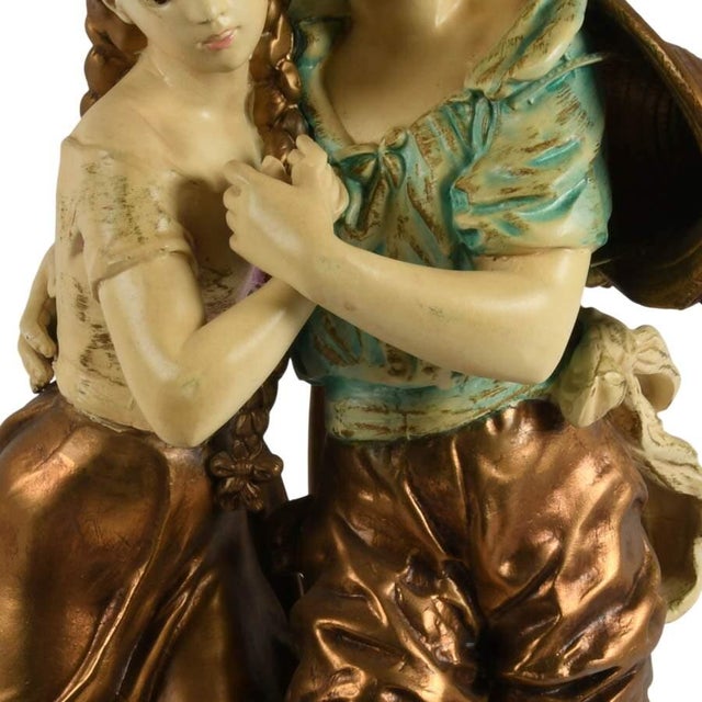 Metal Spelter Figural Table Lamp With Italian Boy and Girl After H. Moreau For Sale - Image 7 of 9