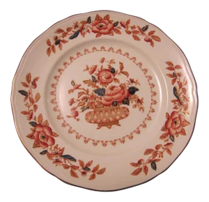 Vintage Rust & Blue Flowers in Basket Plate
