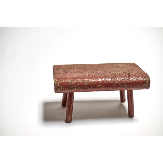 19th Century Featured in The 2020 San Francisco Decorator Showcase — Early American Rustic Red Painted Wooden Small Tabouret Table or Pedestal For Sale - Image 5 of 8