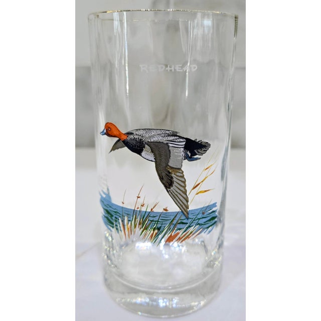 Vintage Ned Smith Waterfowl Series Highball Glasses Set of 6 - 22k Gold Rim Crinkle Textured For Sale - Image 12 of 13
