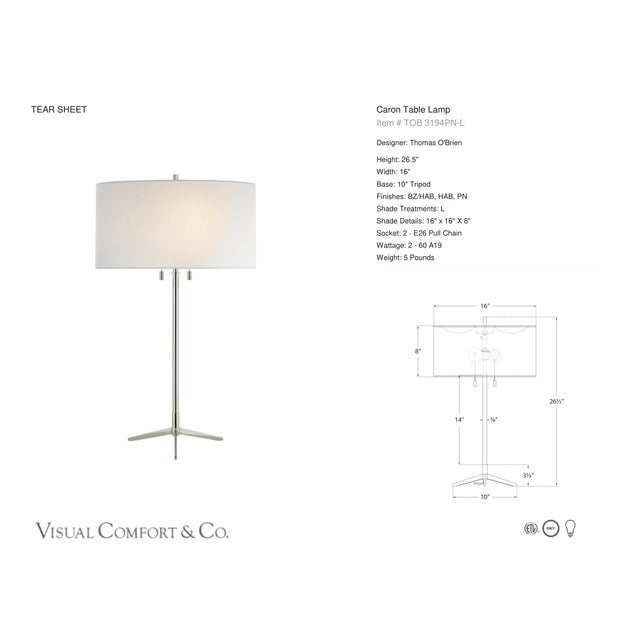 Thomas O'Brien by Visual Comfort Signature Caron Table Lamp in Polished Nickel with Linen Shade Designer: Thomas O'Brien...