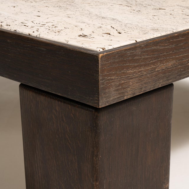 Gray 1970s Brutalist Coffee Table with Travertine Top For Sale - Image 8 of 9