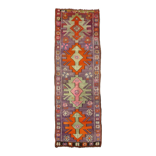 Purple & Orange Vintage Kilim Runner For Sale