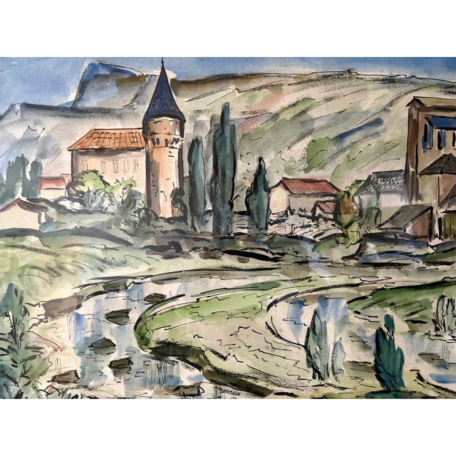 Pressac, Landscape, 1960s, Watercolor on Paper, Framed For Sale - Image 3 of 6
