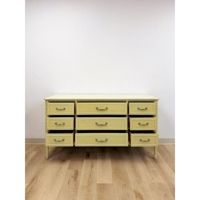 Mid 20th Century Coastal Henry Link Bali Hai Green Faux Bamboo 9 Drawer Dresser Hollywood Regency For Sale - Image 10 of 16