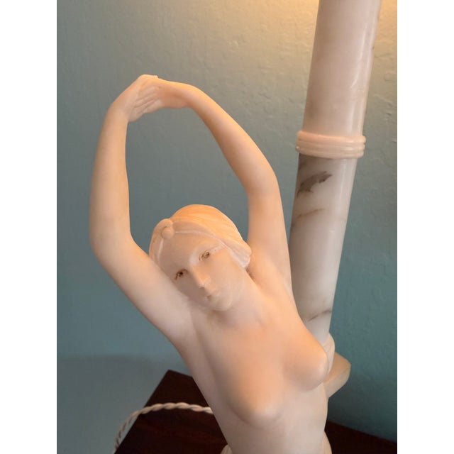 White 1930s Alabaster Carved Figural Table Lamp For Sale - Image 8 of 17