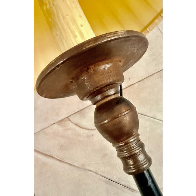 1940’s Heavy Vintage Spanish Revival Tripod Floor Lamp With Ornate, Hand-Forged Wrought Iron & Bronze Scrollwork For Sale - Image 11 of 12