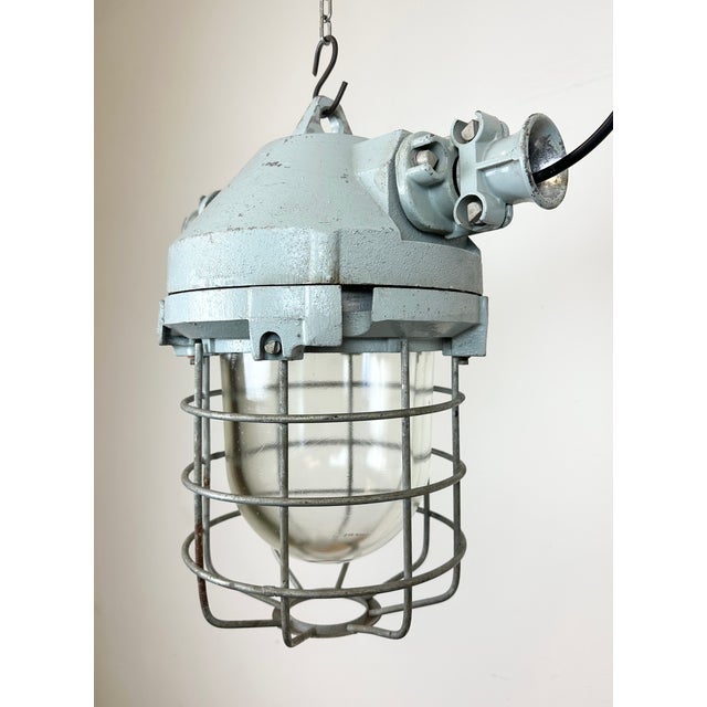 Gray Industrial Grey Bunker Ceiling Light with Iron Cage from Elektrosvit, 1970s For Sale - Image 8 of 18