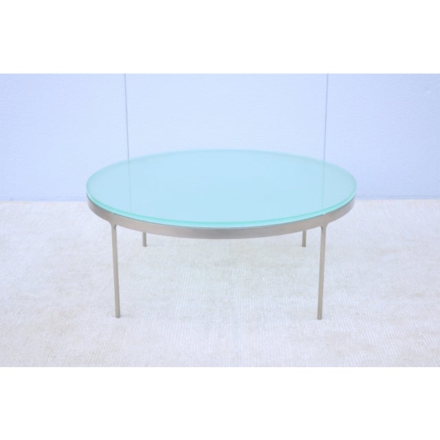 Vintage Minimalist Nicos Zographos Round Glass and Stainless-Steel Coffee Table For Sale - Image 13 of 13