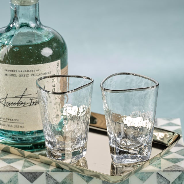 Aperitivo Triangular Shot Glass, Clear w/ Platinum Rim - Set Of Six The Aperitivo Triangular collection is a stylish...