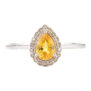 Yellow Sapphire Halo Diamond Ring Size 7 For Sale