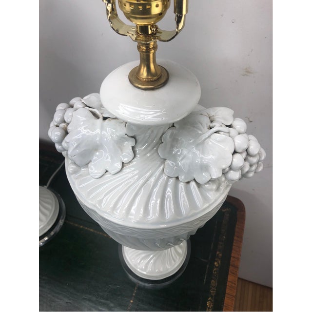 Metal Pair of Italian Glazed Ceramic Urn Lamps With Grapes Clusters For Sale - Image 7 of 7