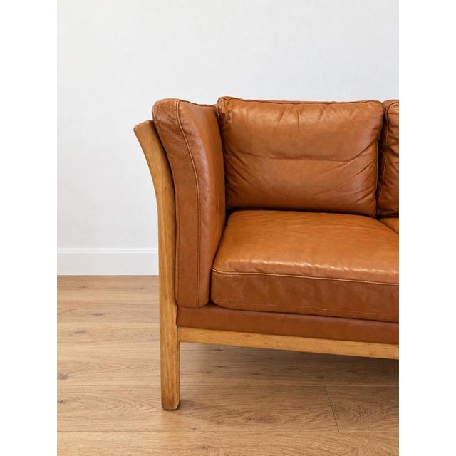 Vintage Danish Two Seater Sofa in Cognac Leather with Oak Frame For Sale - Image 9 of 11