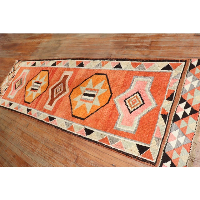 Contemporary 1940s Orange Tribal Turkish Anatolian Runner For Sale - Image 3 of 18