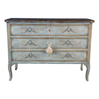 Late 20th Century Rare Karges French Provincial Artist Signed Cherry Chest Faux Marble Top Commode For Sale