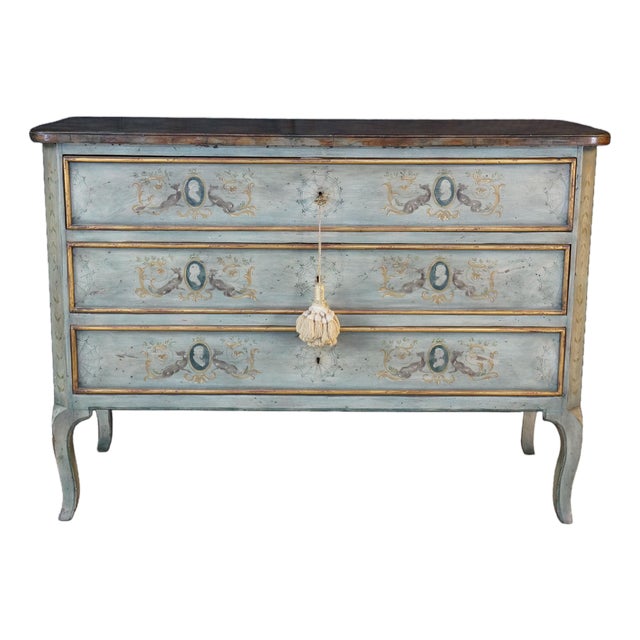 Late 20th Century Rare Karges French Provincial Artist Signed Cherry Chest Faux Marble Top Commode For Sale
