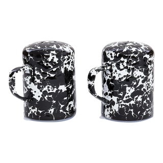 Crow Canyon Home Splatterware Black & White Marble Salt & Pepper Shaker - A Pair For Sale