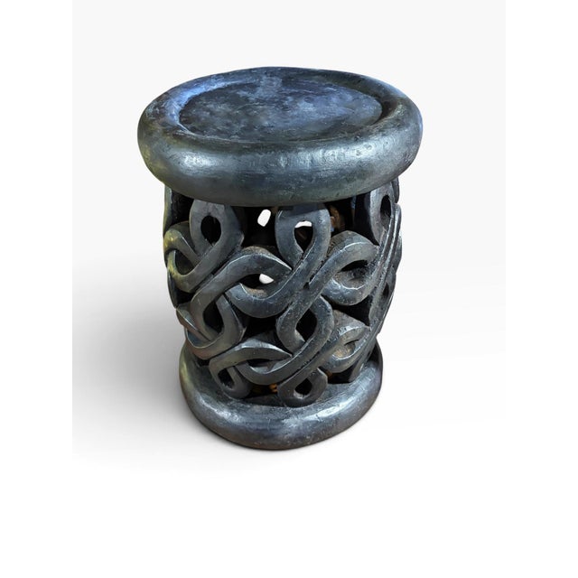 Black Vintage Tribal Nobility Wood Bamileke Stool/Side Table Cameroon 17" H For Sale - Image 8 of 9