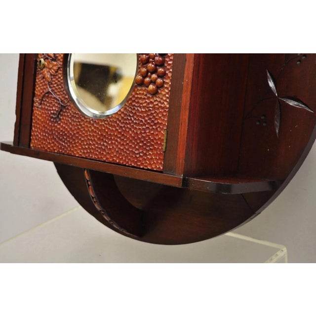 Wood Antique Victorian Black Forest Carved Round Wall Mirror Curio Cabinet For Sale - Image 7 of 12