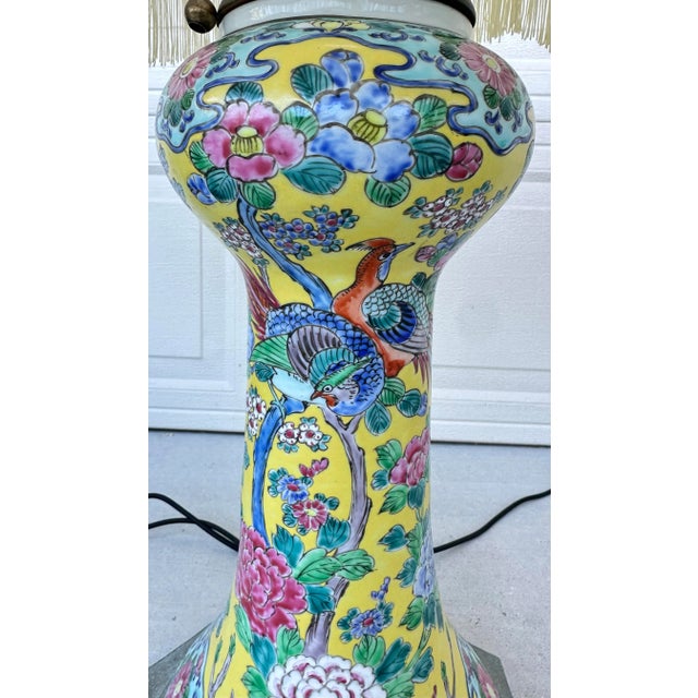 Early 19th Century Monumental Pair of Early 19th-Century Chinese Famille Rose Porcelain Vase Lamps For Sale - Image 5 of 12