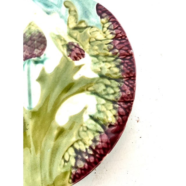Late 19th Century Late 1800s French Majolica Artichoke and Asparagus Plate For Sale - Image 5 of 10