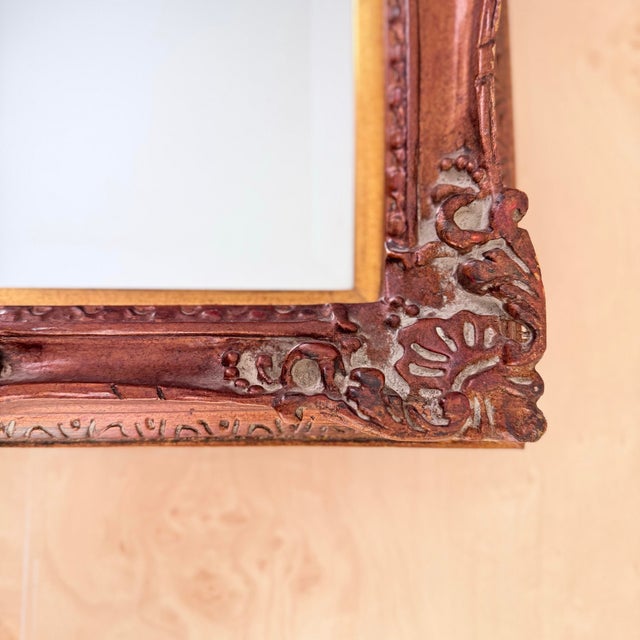 Rococo Vintage Carved Wood Mirror, Rococo-Style, Hand-Finished Gilt Frame, Beveled Glass For Sale - Image 3 of 11