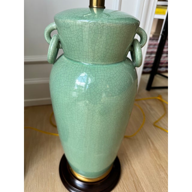 Late 20th Century Pair of Frederick Cooper Celadon Crackle Glazed Ceramic Urn Lamps, Late 20th Century For Sale - Image 5 of 12