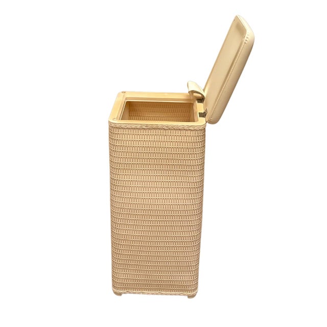 Vintage Lamont Slim Apartment Hamper Wicker-Style Vinyl Padded Top With Hinged Lid For Sale In Dallas - Image 6 of 10