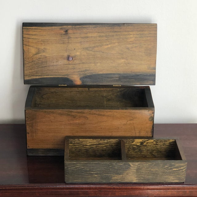 Vintage Handcrafted Primitive Wood Storage Box For Sale - Image 4 of 12