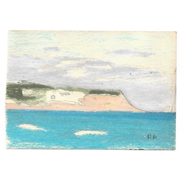 Drawing of Wales ocean cliffs by Robert Henry Angeloch (1922-2011). Initialed lower right with estate stamp on back. Color...
