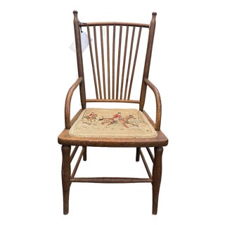 Antique English Childs Windsor Armchair With Needlepoint Hunting Seat For Sale