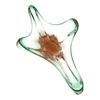 Vintage Chribiska Glassworks Pink & Green Sommerso Glass Bowl Josef Hospodka 15" For Sale