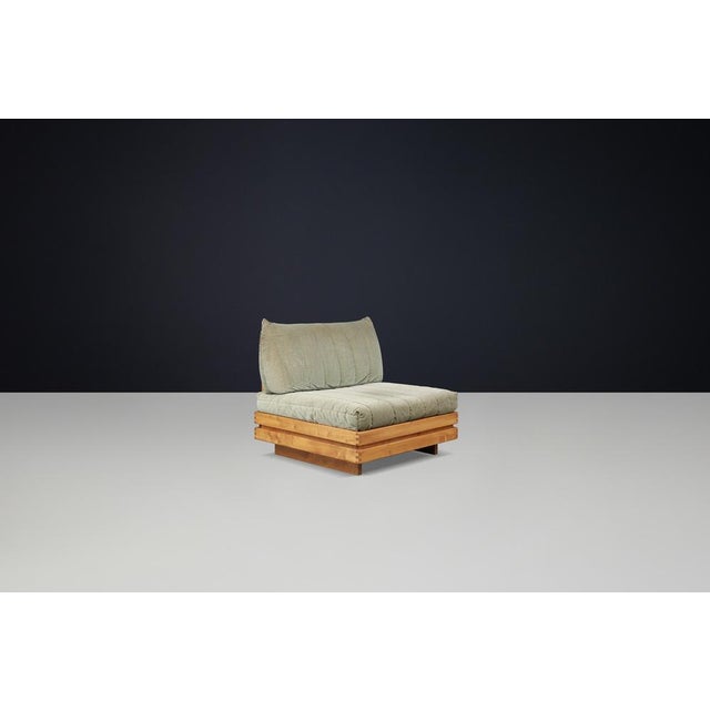 Wood Vintage Lounge Chair and Two-Seater Sofas in Elm and Olive Green Upholstery from Maison Regain, 1970s, Set of 3 For Sale - Image 7 of 18