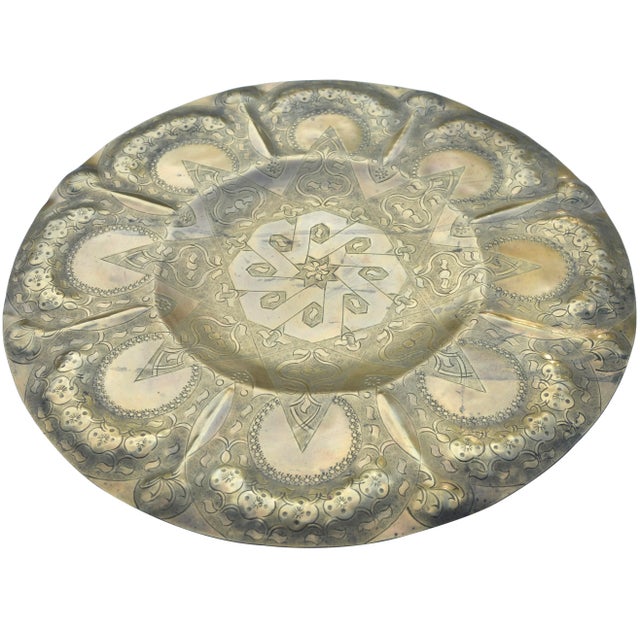 Antique Hand-Engraved Moorish-Patterned Brass Tray For Sale In New York - Image 6 of 6