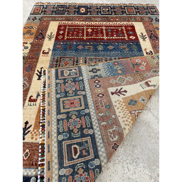 Blue Rust Hand Knotted Qashqai Design Tribal Wool Rug, 04'11 X 06'09 For Sale - Image 11 of 11
