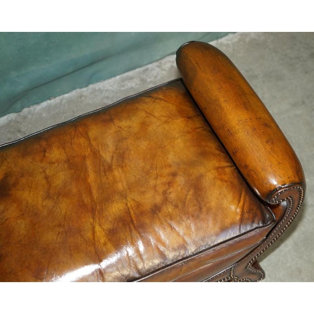 Antique Edwardian Sculptural Leather Scroll End Ottomans, 1910, Set of 2 For Sale - Image 6 of 18