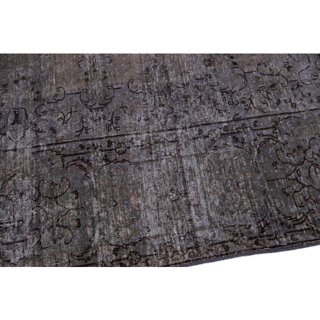 Textile Vintage Persian Overdyed Handmade Medallion Gray Wool Rug For Sale - Image 7 of 11