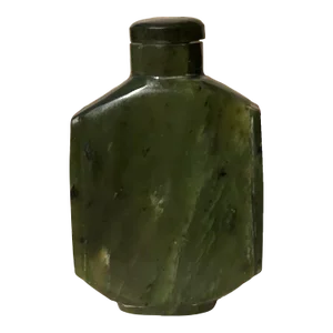 1920s Green Jade Art Deco Snuff Bottle With Stopper & Spoon