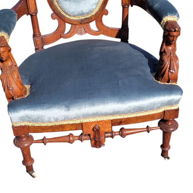 19th Century American Walnut John Jellif Chair Caryatid Figural Arms For Sale - Image 9 of 17